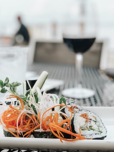 Decoration of sushi on a white plate
